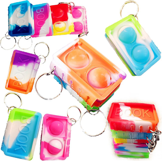 10 packs Bulk Books Backpack Keychain Mini pop Fidget ， Birthday Party Favors,Students Bubble Prize for boy and Little Girl,Kids Classroom Summer Student Gifts