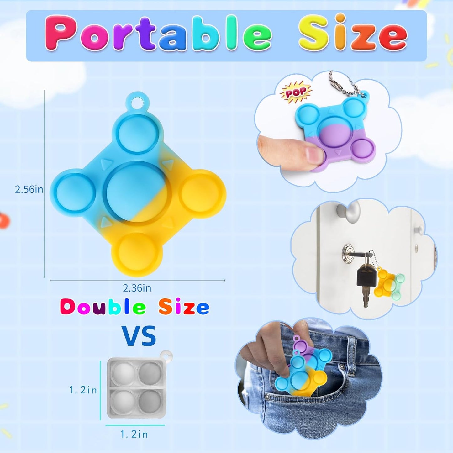 32 PCS New Mini Big Pop Fidget Toys Pack Party Favors, Silicone Squeeze Pop Bubble Fidget Bulk Sensory Toys, Pop Keychain Bubble Toy Party Bag Fillers for Kids, Wrap Pop Toy