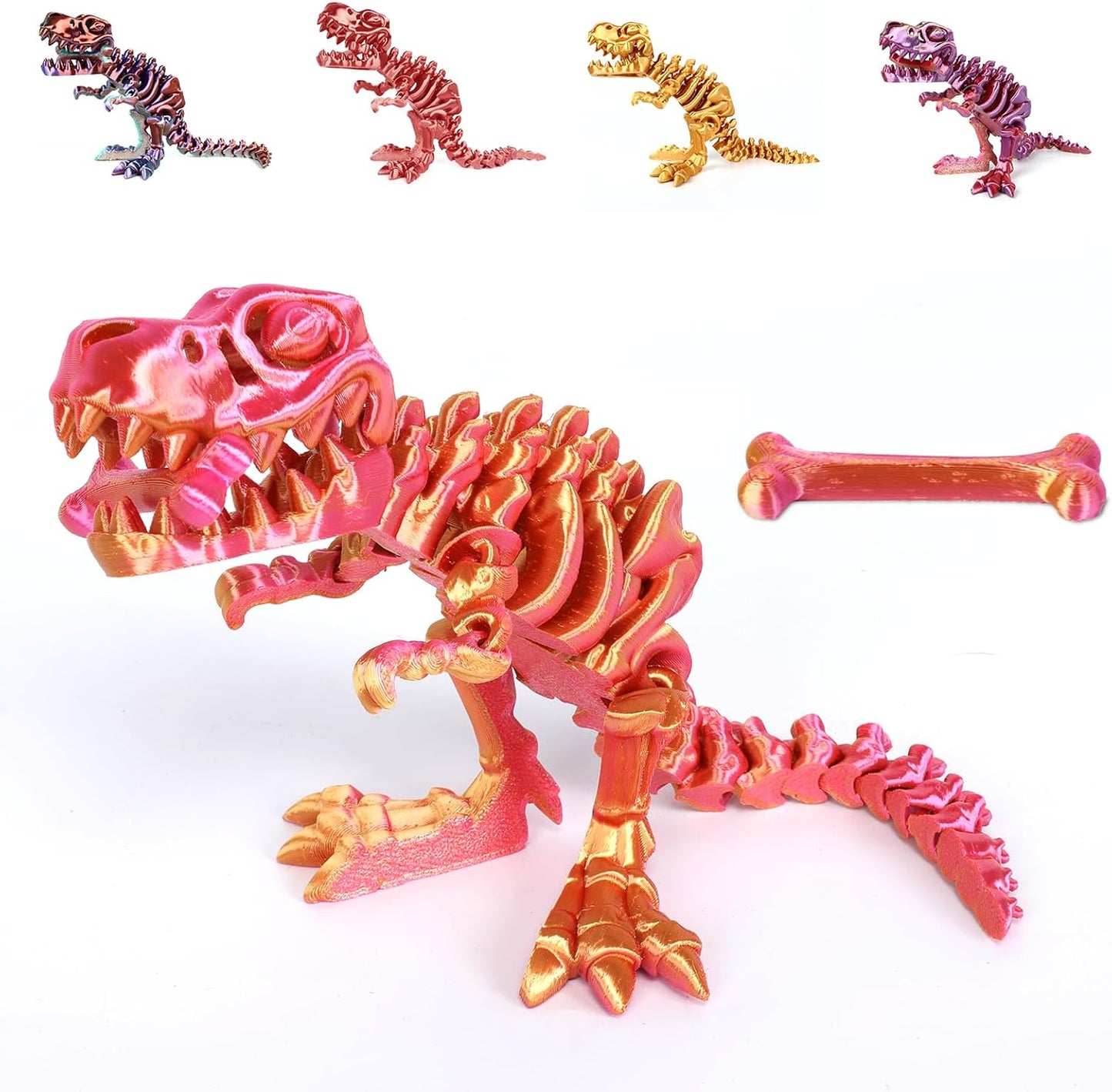 3D Printed Dinosaur Bones Tyrannosaurus Rex Skeleton with Movable Joints, 3D Model Skull T-Rex, Flexible Articulated Dinosaur Fidget Toys Adults for Autism/ADHD