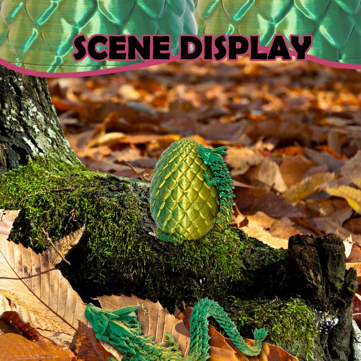 3D Printed Dragon Eggs with Dragon Inside, 12In Laser Gold Green Dragon Egg Fidget Toy, Executive Desk Articulated Dragon Toy, Home Office Decor