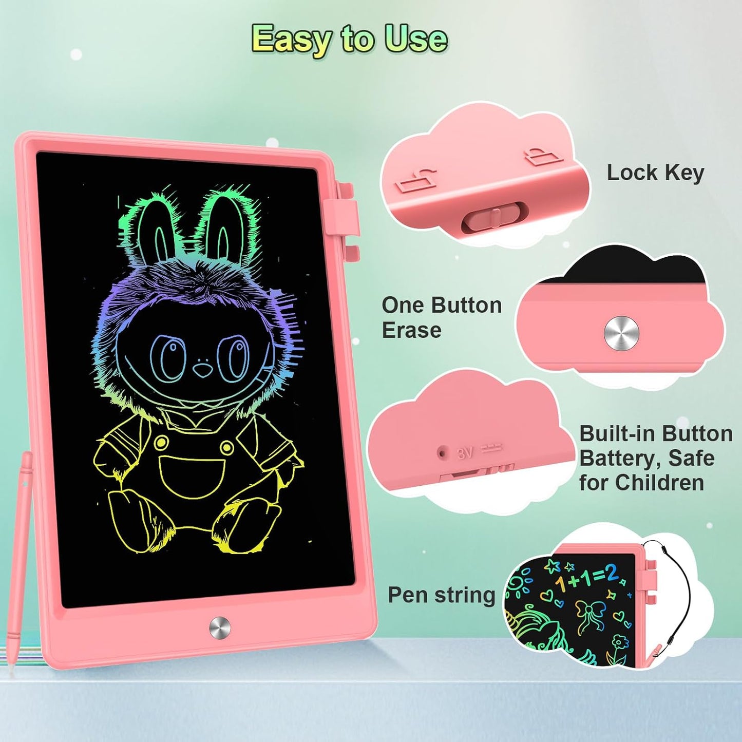 10.5 Inch LCD Writing Tablet for Kids, Colorful Toddler Doodle Board - Erasable Drawing Pad, Educational Learning Toy for Ages 3-8 - Valentine's Day Christmas Birthday Gifts (10.5 Inch, Pink)