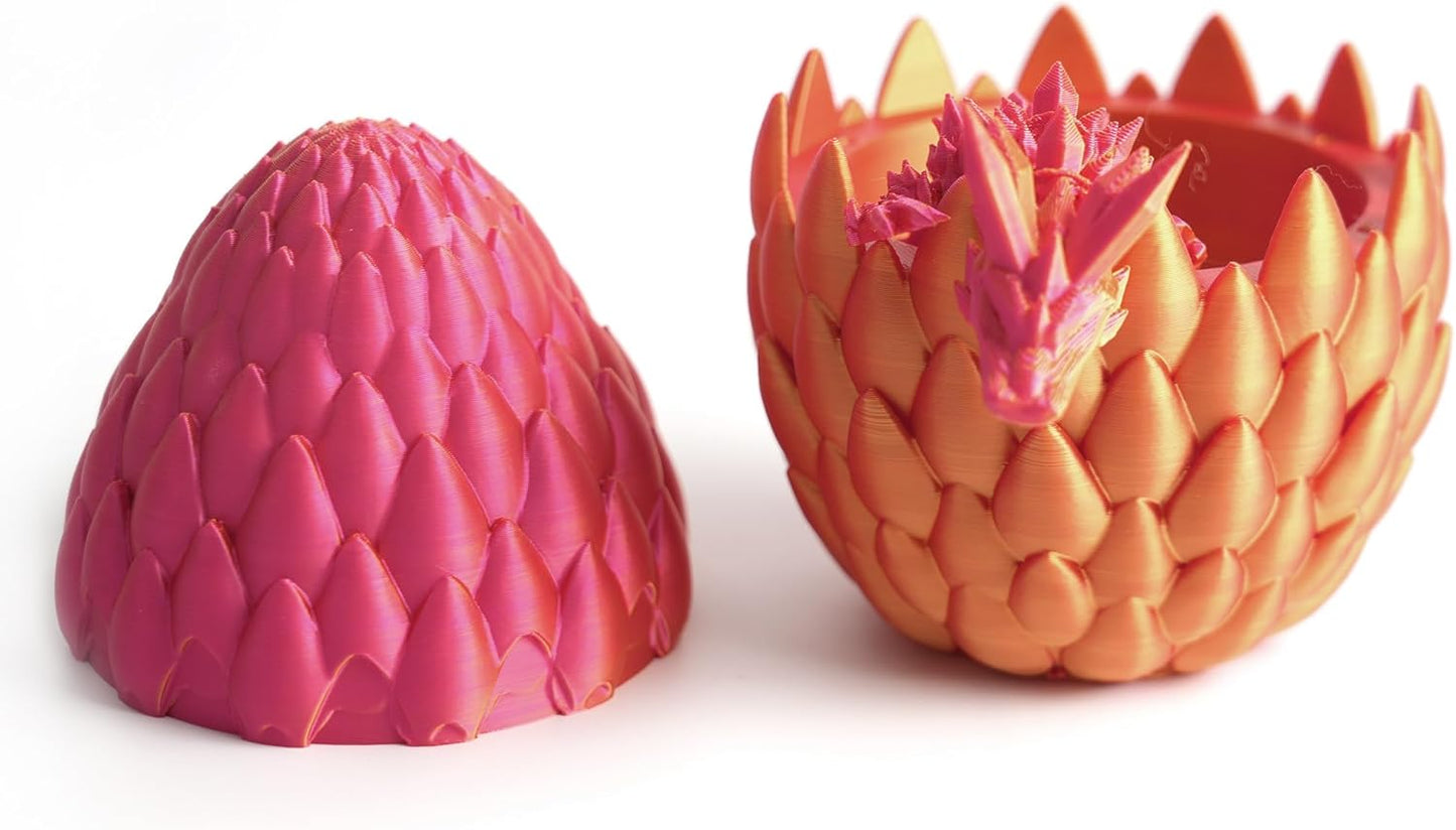 3D Printed Dragon Egg, Mystery Crystal Dragon Egg Fidget Toys Surprise, Easter Eggs Articulated Crystal Dragon Eggs with Dragon Inside (A-Red Gold)