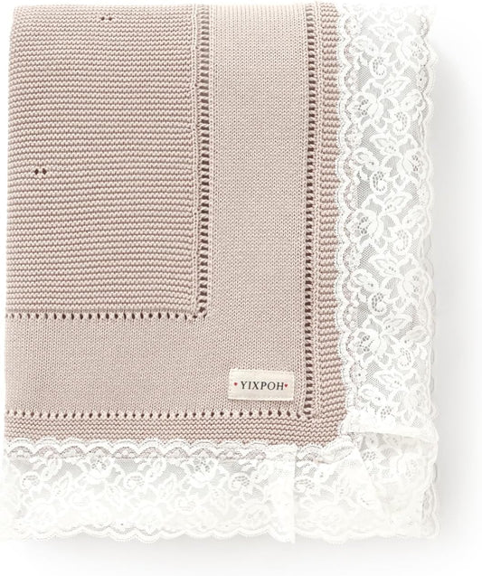 100% Organic Cotton Baby Blanket Knitted Softer Receiving Swaddle Warm Cozy Cuddle Crib Blanket for Newborns Infants Toddlers Boy and Girls Camel