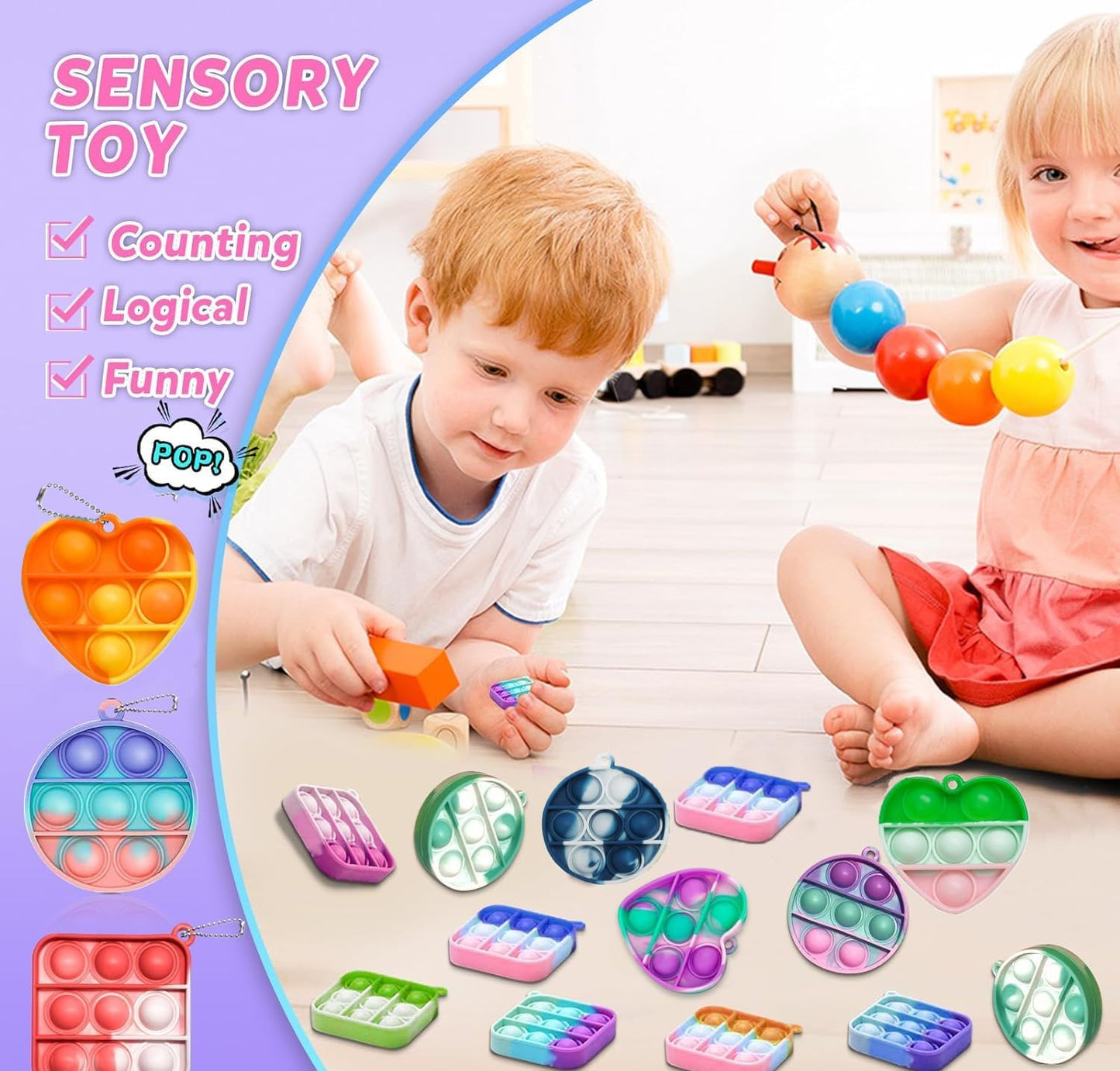 300pcs 2in Random Pop Bubble Fidget Sensory Toys, Pop Toy Bulk for Party Favor, Classroom Student Prizes Easter Basket Goodie Bag Stuffers Christmas Valentine Gift for Kid