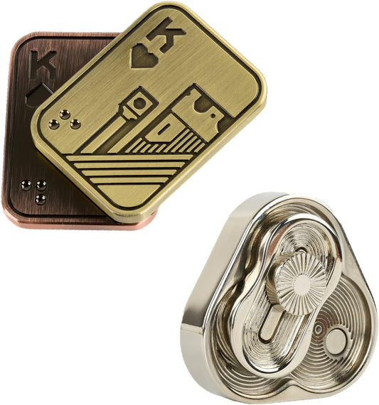 2 Pack EDC Metal Fidget Slider Toys- Stress Relief Toy Metal Slider Fidget Office Desk Toys for Adults (Poker Fidget Slider K + Triangle)