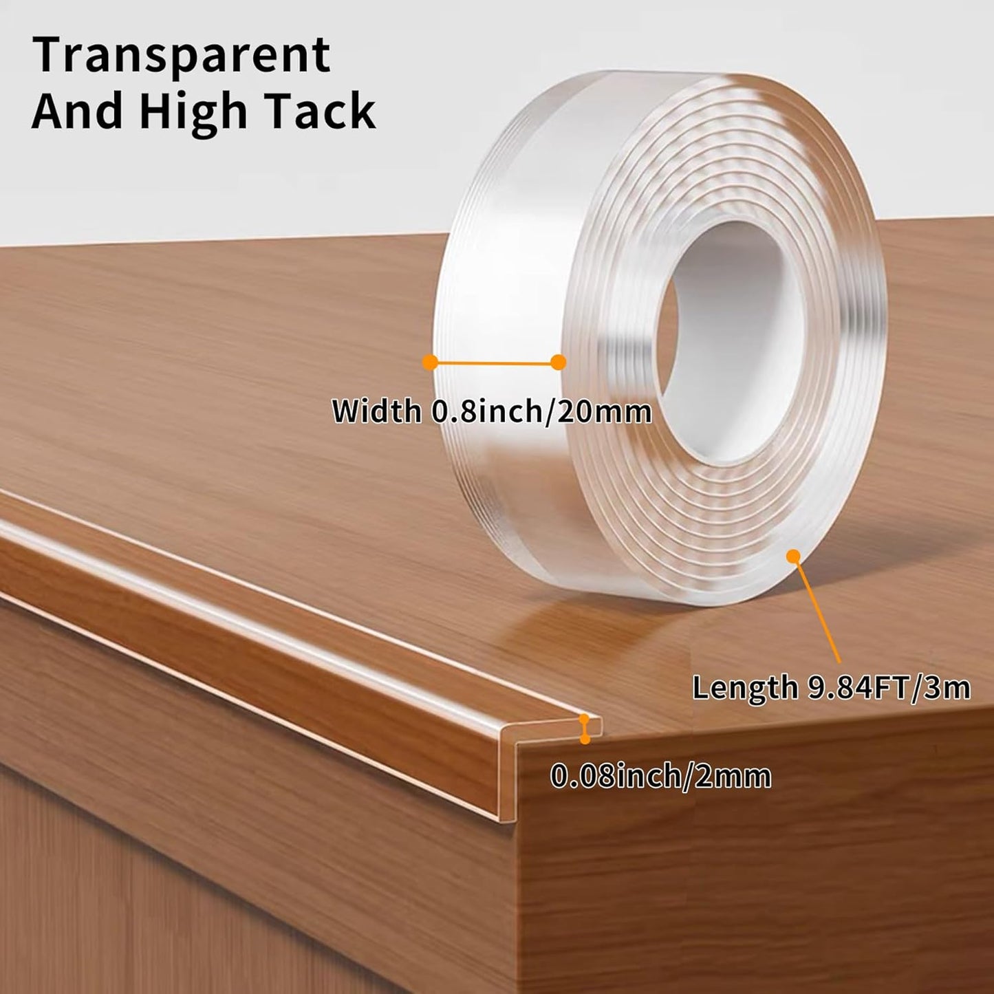 0.8 in x 9.84 FT,Clear Edge Protector Strip Sharp Edge Wrap Cover Tape, Self Adhesive Protective Bumper Guards for Cabinet Door Desk Glass Table Bed Furniture, Kitchen Countertop, Waterproof