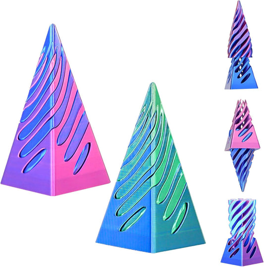 2 Packs Impossible Pyramid Passthrough Sculpture 3D Printed Spiral Cone Fidget Toy for Adults Kids, Infinity Spiral Tree, Christmas, Halloween, Thanksgiving, and White Elephant Gifts (Purple+Green)