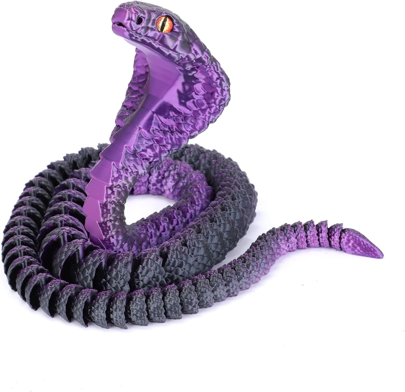 25" 3D Printed Snake, 3D Printed Fidget Animals,3D Crystal Snake Flexible Joints Home Decor Executive Desk Toys,Home Office Decor Executive Desk Toys for Autism/ADHD (Black (Black Purple)