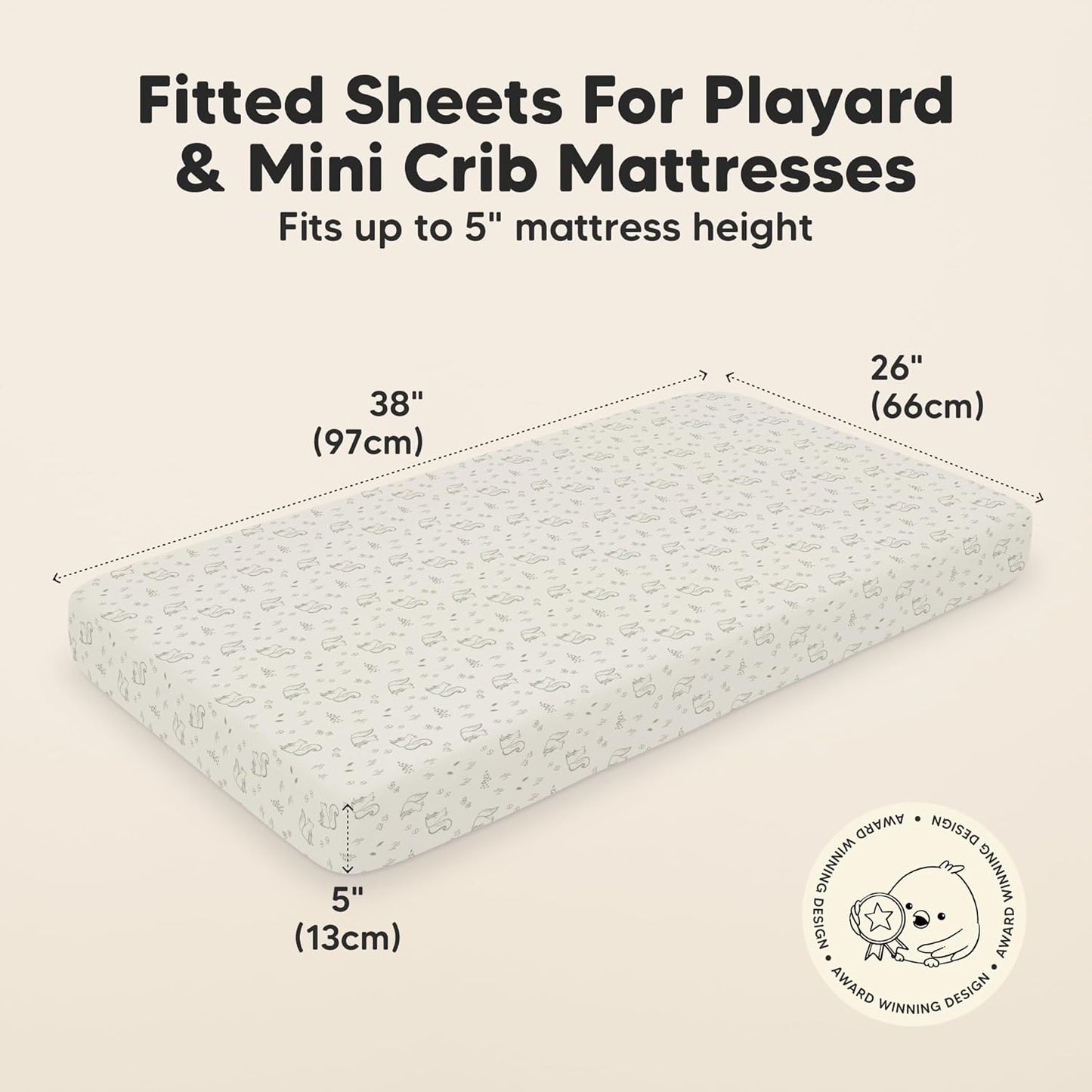 2-Pack Mini Crib Sheets Fitted - 38x26 Pack N Play Sheets for Pack and Play Mattress, Organic Cotton, Soft & Breathable Playard Bedding, Neutral Mini Toddler Bed Cover for Boys, Girls (Pine Grove)