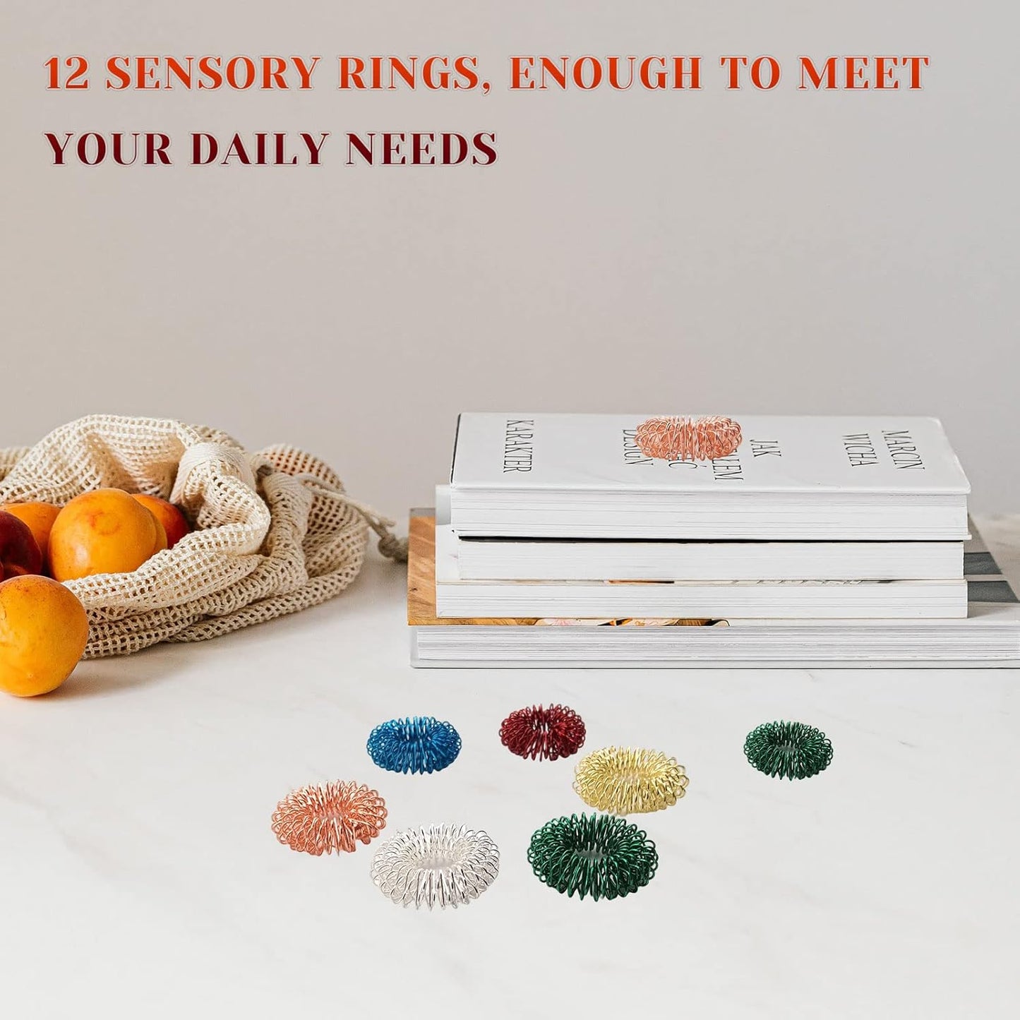 12 Pieces Fidget Rings Spring Acupressure Rings Sensory Rings Trichotillomania Fidget Toys Stress Relief Toys Set for Adults, Silent Stress Reducer (Red, Orange, Blue, Green, Silver, Gold)