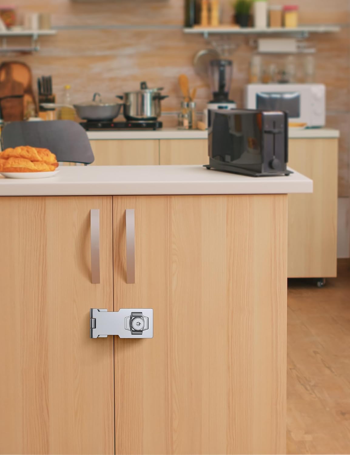 2.5 Inch Keyed Hasp Lock for Cabinets & Small Doors, Twist Knob Design, Heavy Duty Zinc Alloy with Chrome-Plated Iron, Includes Keys & Screws, Silver