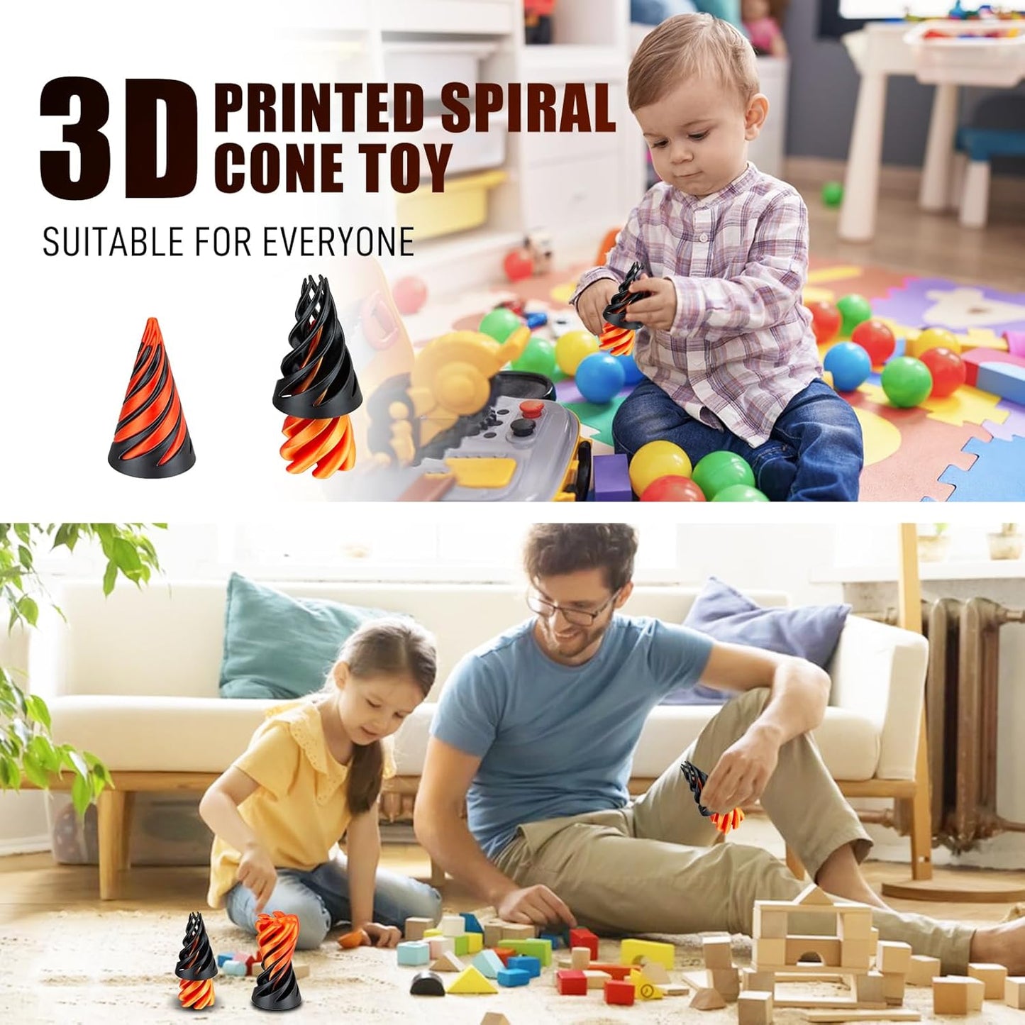 2Pcs Impossible Pyramid Passthrough Sculpture 3D Printed Spiral Cone Toy Spiral Cone Fidget Toy Pass Through Pyramid Fidget Toy Stress Relief Desk Toy Pyramid Model Relax Anxiety Toy Children Adult
