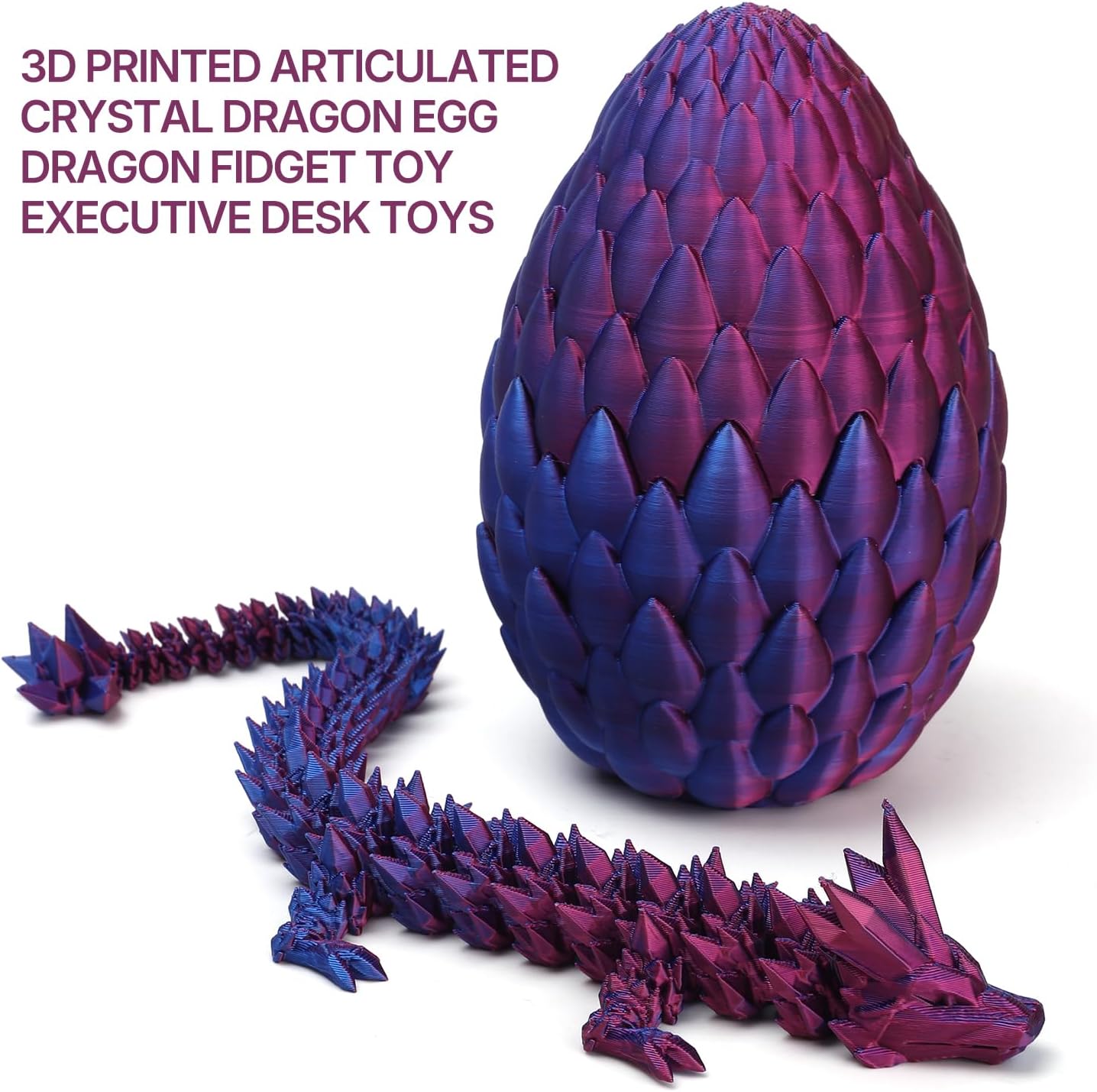 3D Printed Dragon Toy 12" Crystal Dragon Fidget Executive Desk Dragon Egg