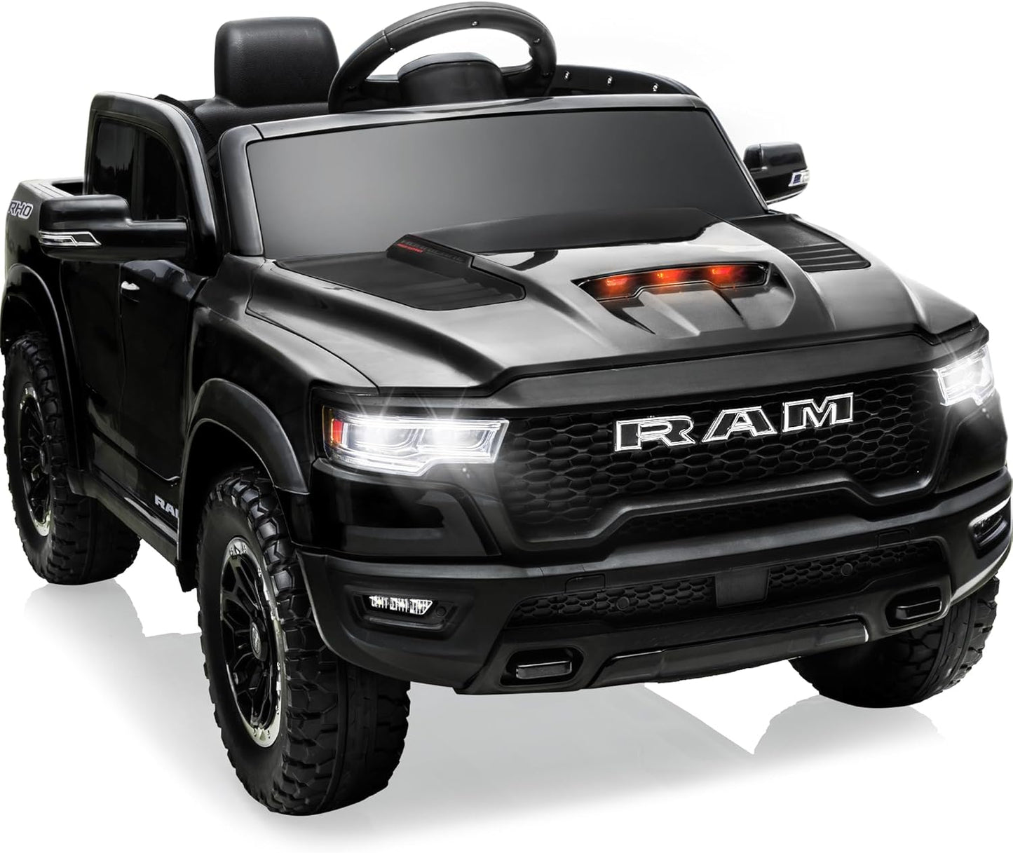 12V Licensed Ram 1500 Ride on Toy for Kids, Toddler Ride on Pickup Truck with Parent Remote Control, Electric Car for Kids with Truck Bed Storage, 3 Point Safety Belt (Black)