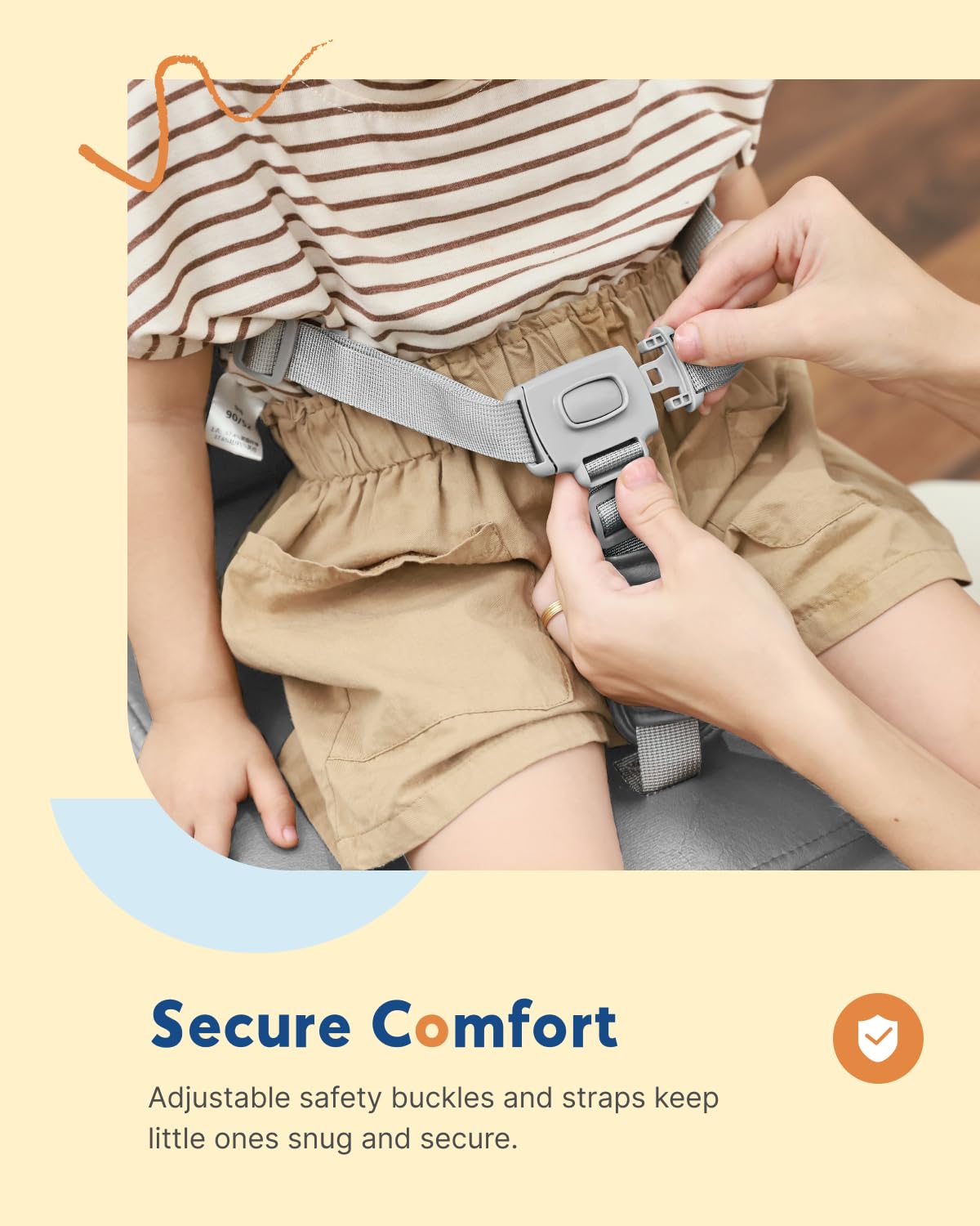 HOMEAL Booster Seat for Kitchen Chair - Compact Toddler Dining Seat with Easy-Install Straps & Wipeable Surface - Breathable Fabric Booster Seat for Table - Light Gray