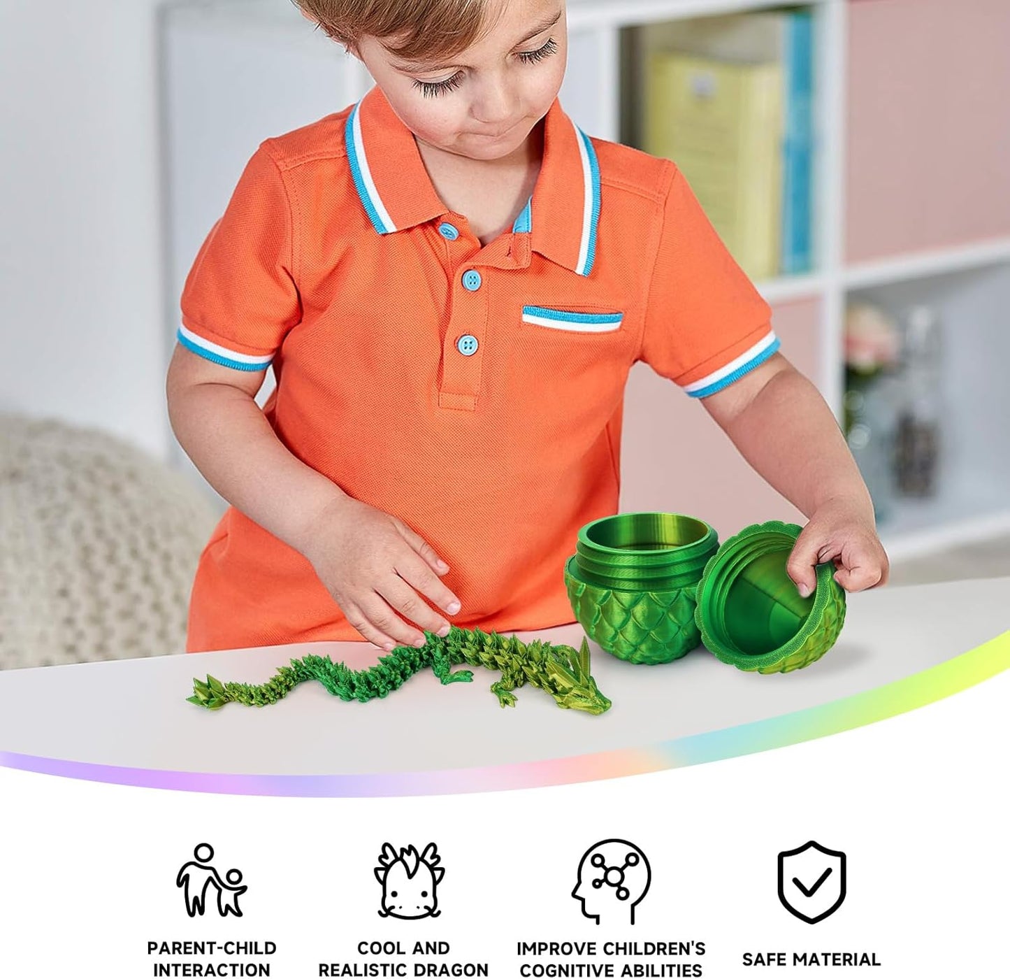 3D Printed Dragon Egg,Dragon Eggs with Dragon Inside,Crystal Dragon Fidget Toys,Full Articulated Dragon Dragon in Egg,Adults Fidget Toys for Autism ADHD (Laser Yellow Green-12inch)