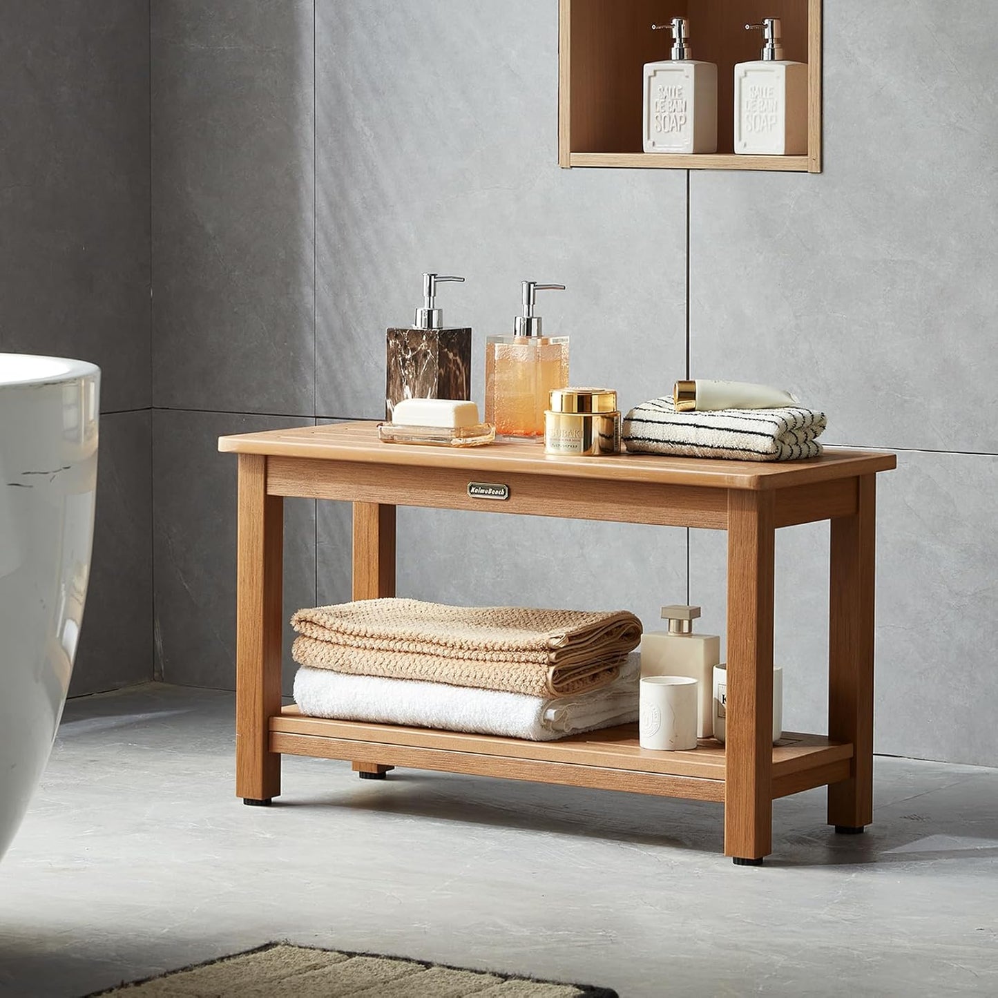 30'' Large Shower Bench Seat, Poly Lumber Bath Stool for Inside Shower Waterproof, HDPS Bathroom Chair for Shaving Legs with Adjustable Feet, Non-Slip & No Maintenance, Brown (30 x 13 Inches)