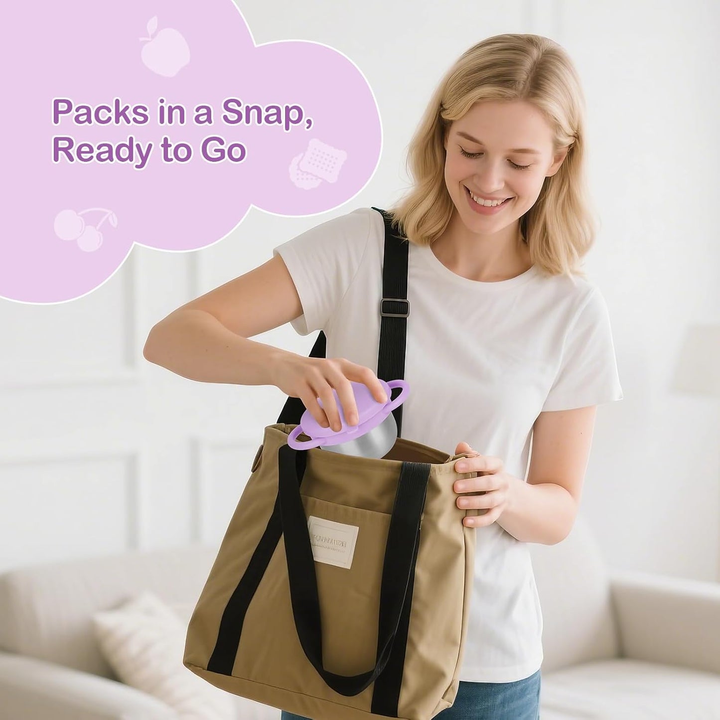 2 Pack Snack Cups for Toddlers Spill Proof - Detachable Stainless Steel Toddler Snack Cups with Silicone Lids & Handles - Dishwasher Safe Baby Snack Containers for Mess-Free Snacking (Red and Purple)