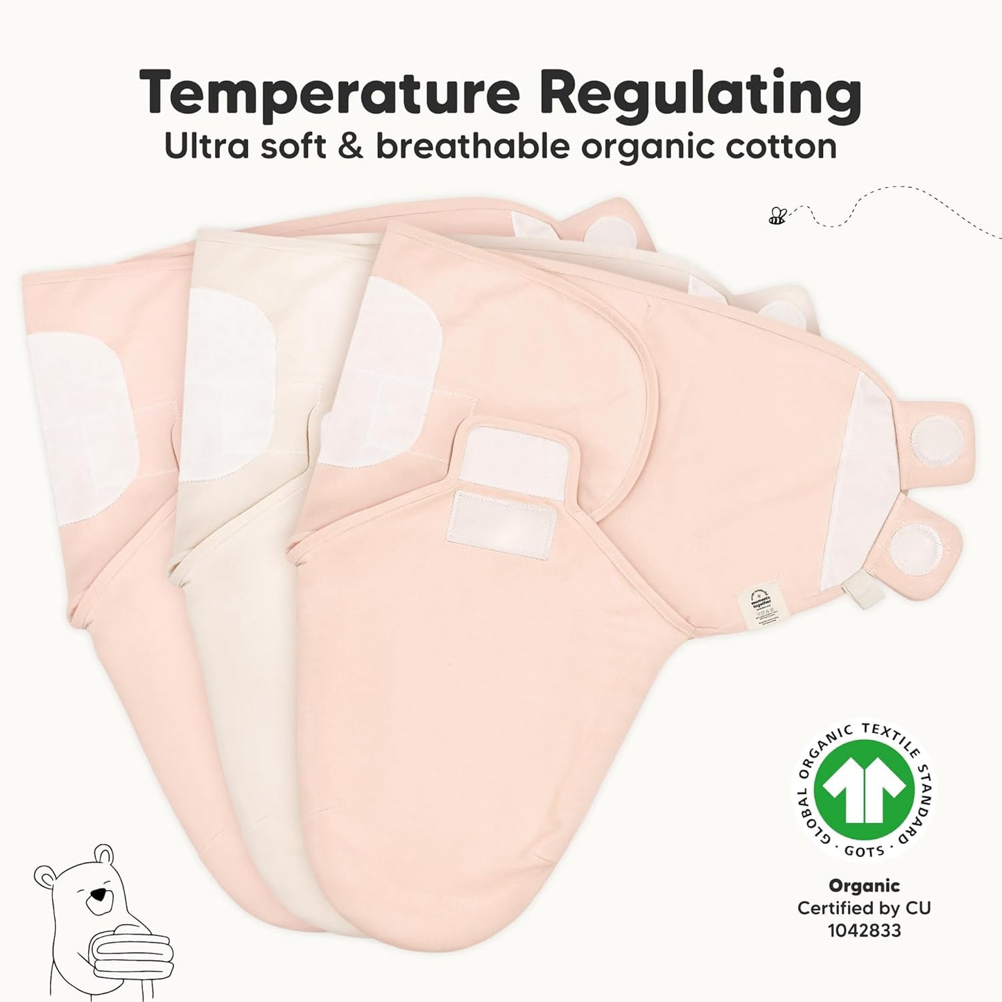 3-Pack Organic Baby Swaddle Sleep Sacks - Swaddles for Newborns, Infant 0-3 Months, Baby Girls, Boys, Soft & Snug Newborn Sleep Sack, Nursery Swaddling Blankets (Angelic)