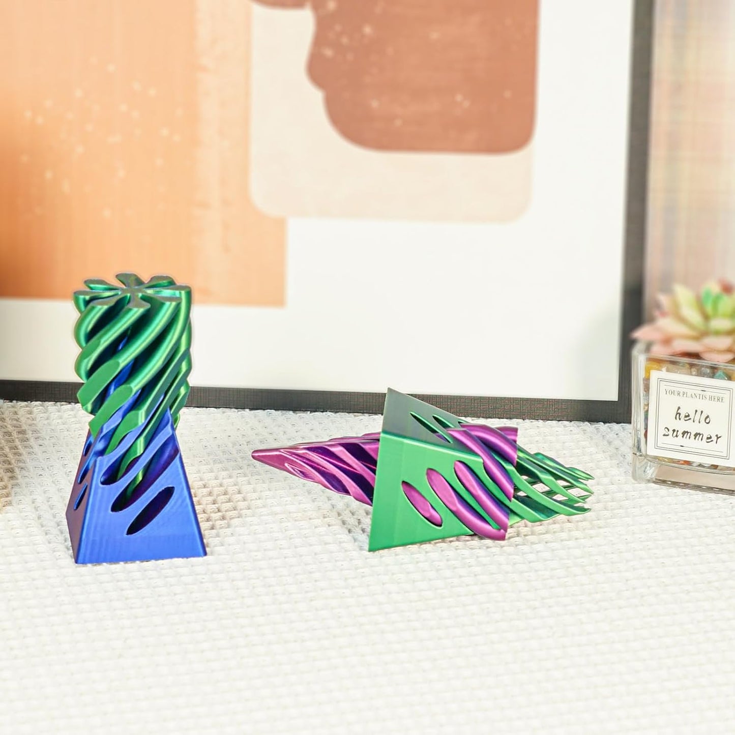 2 Packs Impossible Pyramid Passthrough Sculpture 3D Printed Spiral Cone Fidget Toy for Adults Kids, Infinity Spiral Tree, Christmas, Halloween, Thanksgiving, and White Elephant Gifts (Purple+Green)