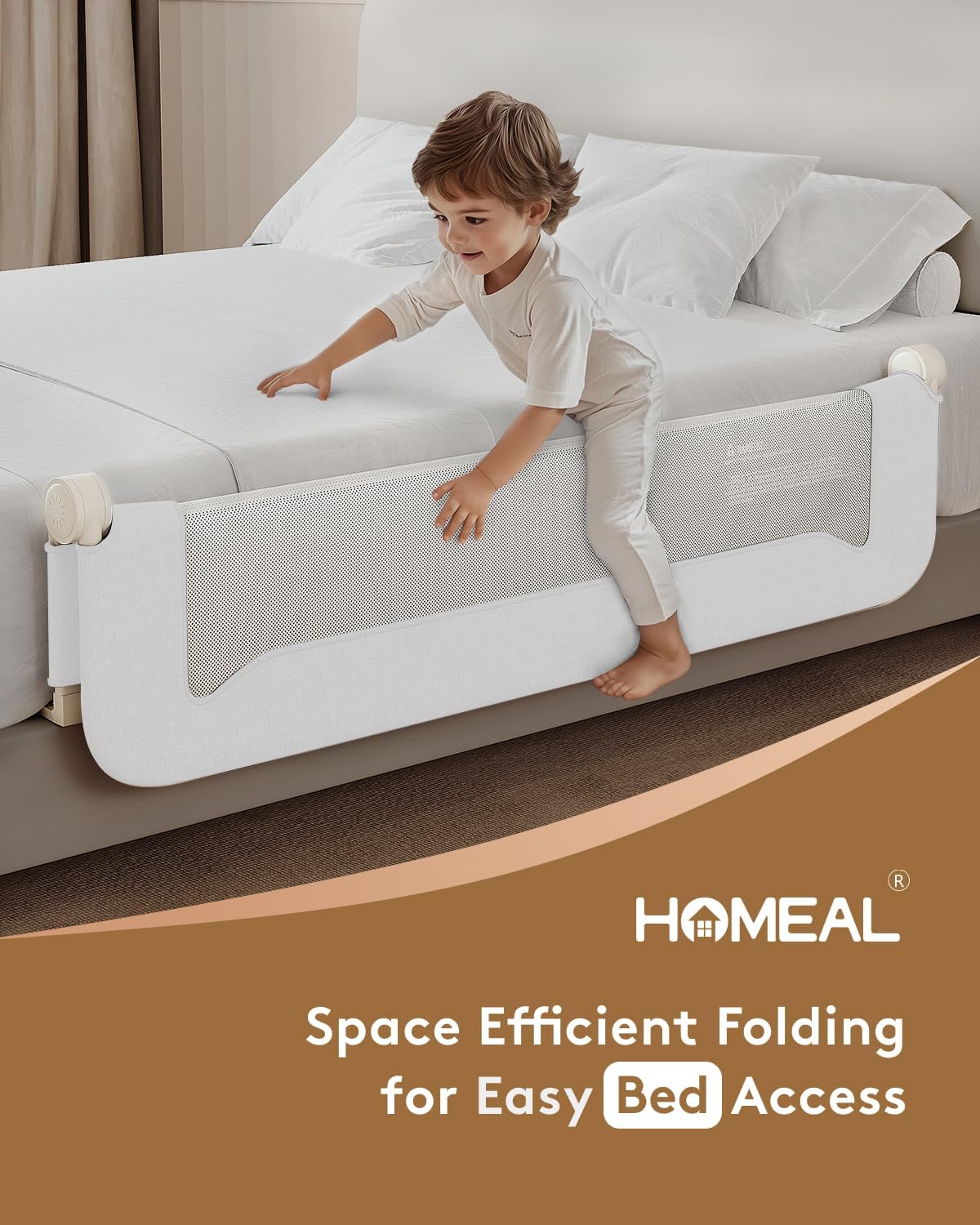 HOMEAL Bed Rail for Toddlers, 47in Foldable Toddler Bed Rails with U-Shape Base, Baby Bed Rail Guard for Twin, Full, Queen, King Beds, Bed Rail for Baby, Bed Guard Rail for Toddlers, White
