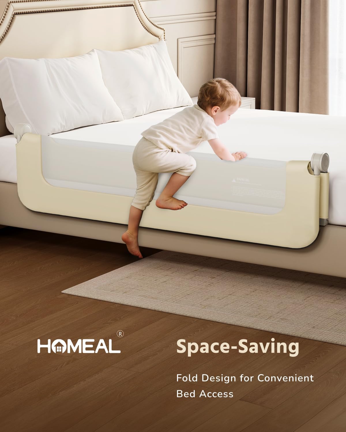 HOMEAL Toddler Bed Rails - 59"x24" Extra Long Bed Rail for Toddlers with U-Shape Base, Baby Bed Safety Guard for Twin, Full, Queen, King Mattress Bed, Beige, 1 Pack