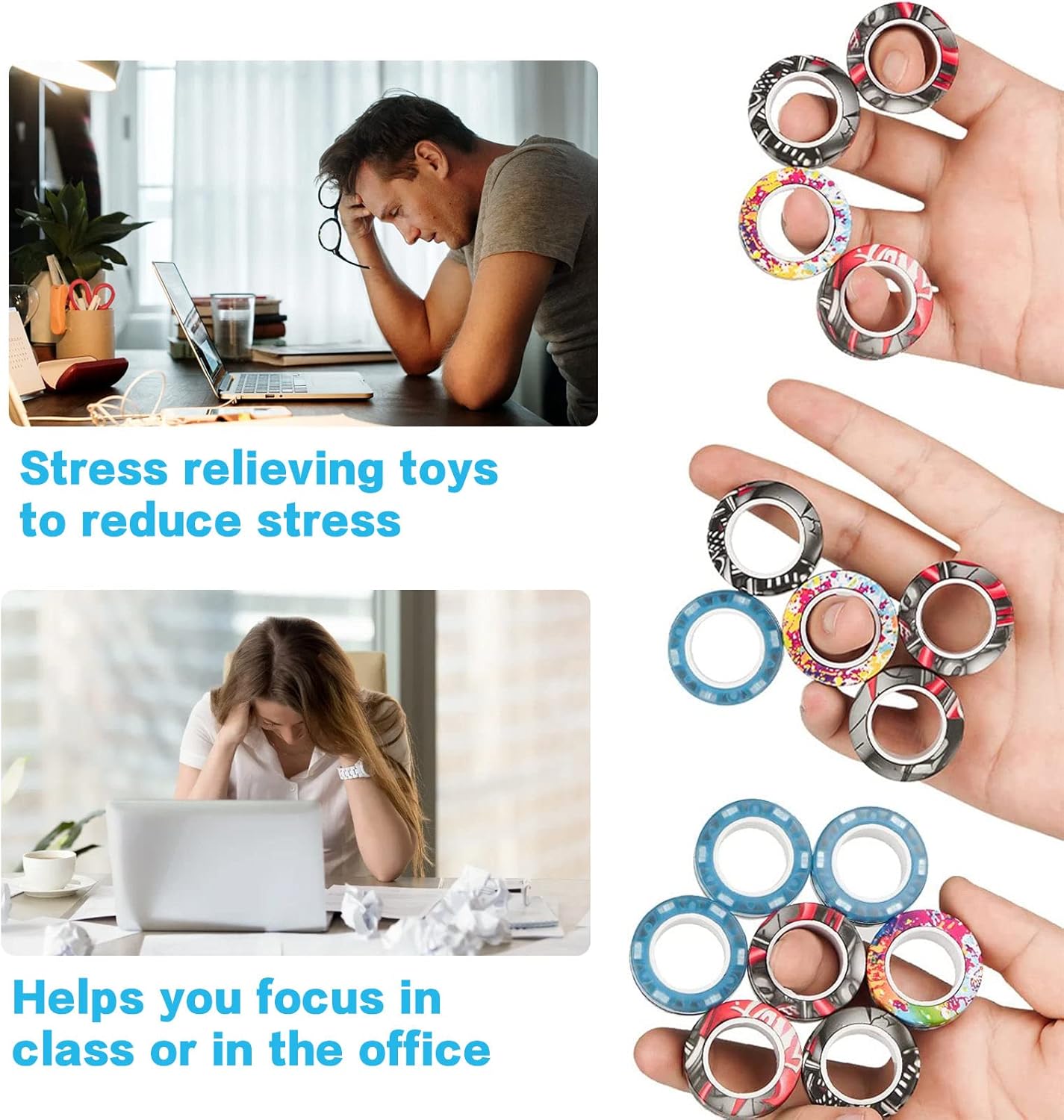 18Pcs Magnetic Rings Fidget Toys Spinner Set,Finger Magnet Rings Endless Hours of Fun ADHD Stress Relief Fidget Spinner for Relieve Anxiety Birthday for Adults Teens Kids