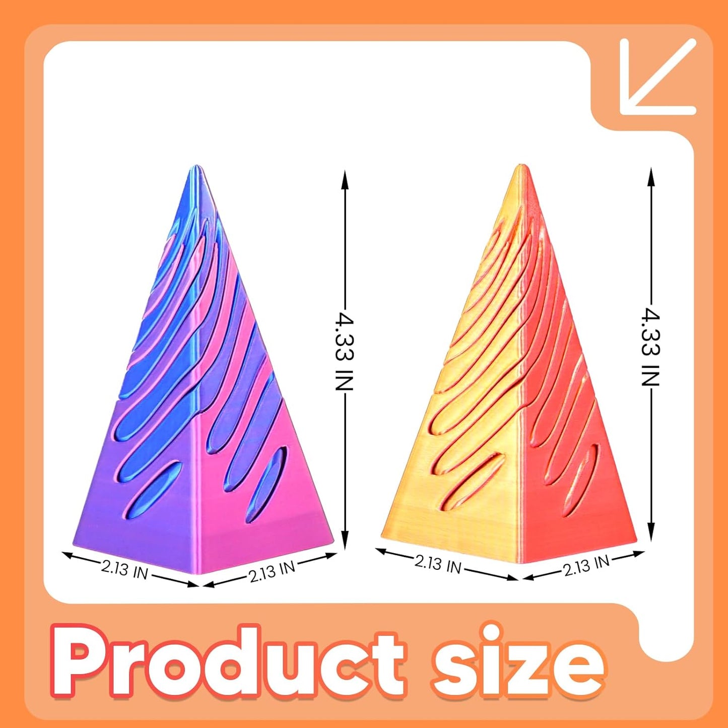 2 Packs Impossible Pyramid Passthrough Sculpture 3D Printed Spiral Cone Fidget Toy for Adults Kids, Infinity Spiral Tree, Christmas, Halloween, Thanksgiving, and White Elephant Gifts (Puple+Orange)