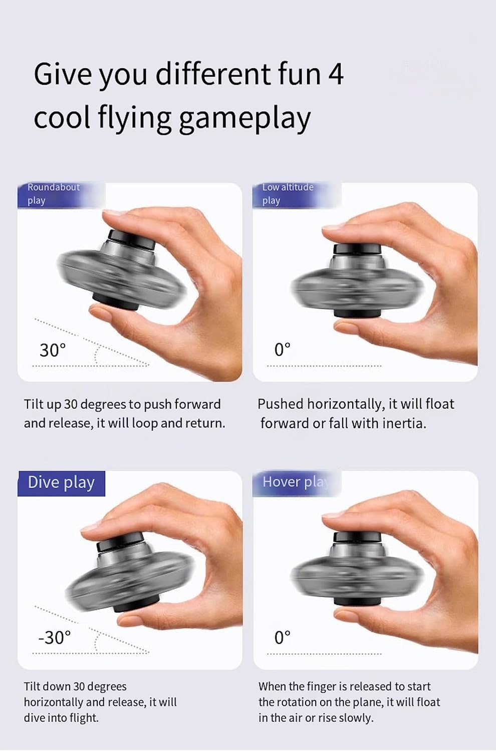 2024 New Flying Spinner Mini Drone Ifly Boomerang Cool Stuff Flying Fidget UFO Toys Exquisite Children's Toys Decompression Toy Delicate Gift Toys for Fidget Spinner Adults Flying Toys (Black)