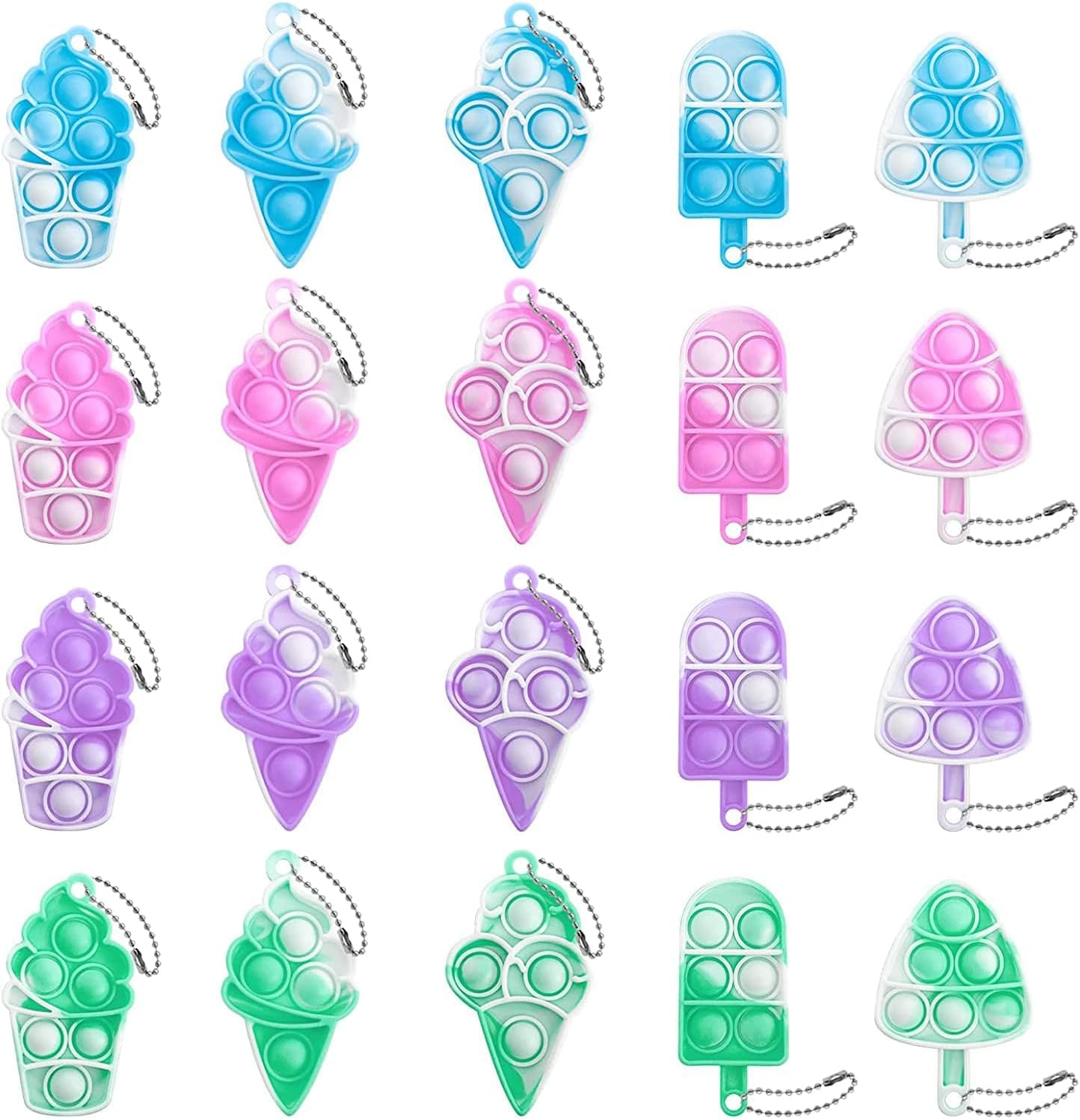 20 Pcs Ice Cream Mini Pop Push Keychain Fidget Toy Pack, Mini Pop Push Bubble Fidget Sensory Toys, Easter,Halloween,Christmas Toys for Kids Adult Gifts Birthday Party Favors
