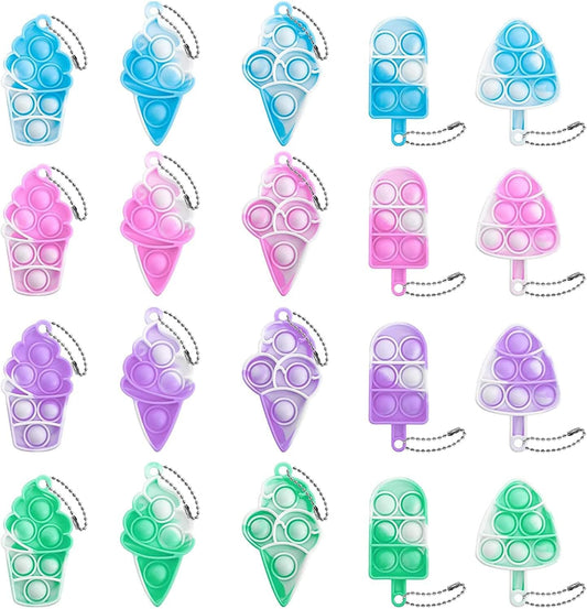 20 Pcs Ice Cream Mini Pop Push Keychain Fidget Toy Pack, Mini Pop Push Bubble Fidget Sensory Toys, Easter,Halloween,Christmas Toys for Kids Adult Gifts Birthday Party Favors