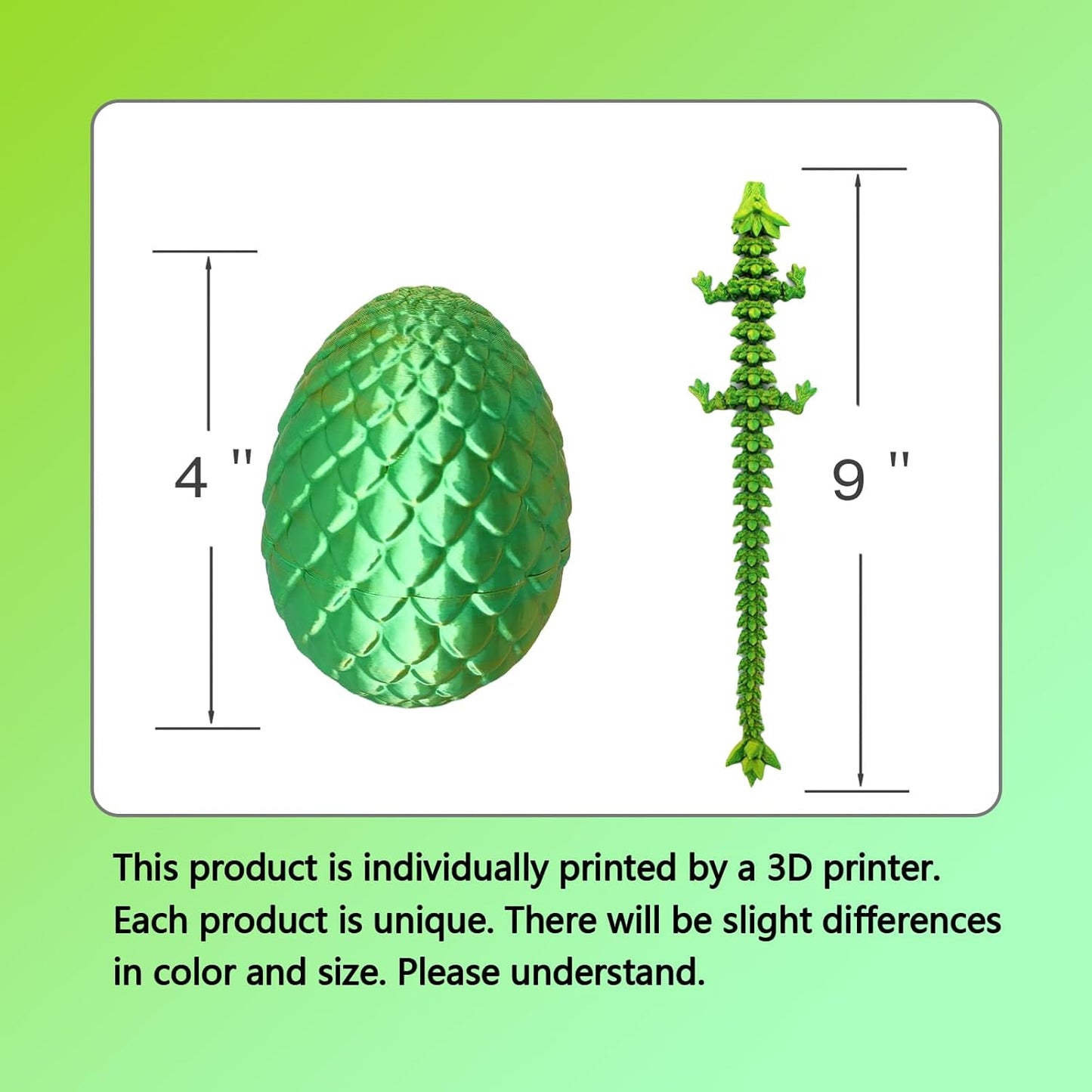 3D Printed Dragon Egg, 3D Printed Articulated Dragon Eggs with Dragon Inside, Crystal Dragon Fidget Toy, Adults Fidget Toys, Mystery Dragon Egg for Autism and ADHD（Laser Yellow Green Mini）