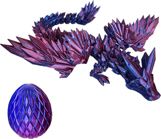 3D Printed Dragon Eggs with Dragon Inside Fidget Toys for Adults, 3D Printed Articulated Dragon, Home Office Decor Executive Desk Toys Posable Flexible Crystal Dragon Toy(F-Purple)
