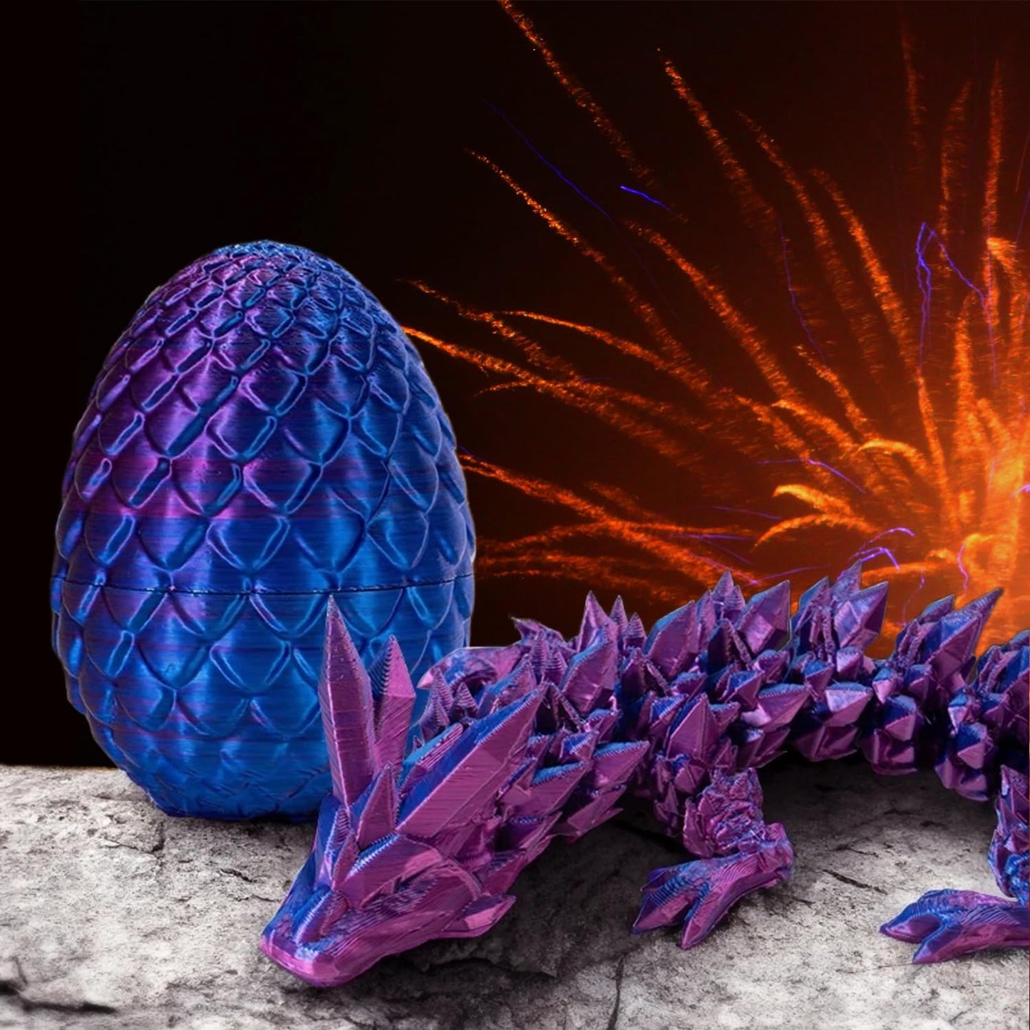 3D Printed Dragon Eggs with Dragon Inside Fidget Toys Full Articulated Dragon Crystal Dragon with Dragon Egg, Home Office Decor Executive Desk Toys Posable Flexible Crystal Dragon Toys (Laser-Purple)