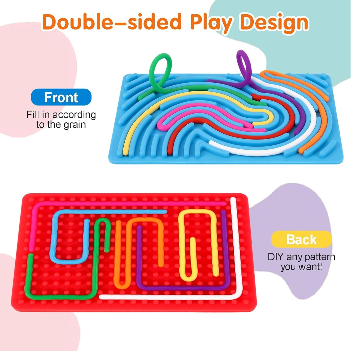 2psc Fidget Toys Sensory Activity Board with 20 Strings, Silicone Sensory Toys for ADHD Autism Stress Relief, Educational Learning Toys for Kids 3+ Years Old, Red & Blue