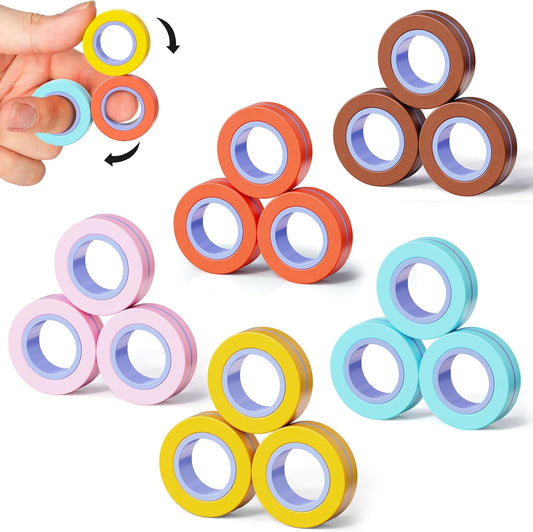 15Pcs Magnetic Rings Fidget Toy for Adult, Idea ADHD Anxiety Magnetic Fidget Toys Set Fidget Spinner Rings for Relief, Gifts for 8 9 10 11 12 13+ Year Old Boy Girl Teen