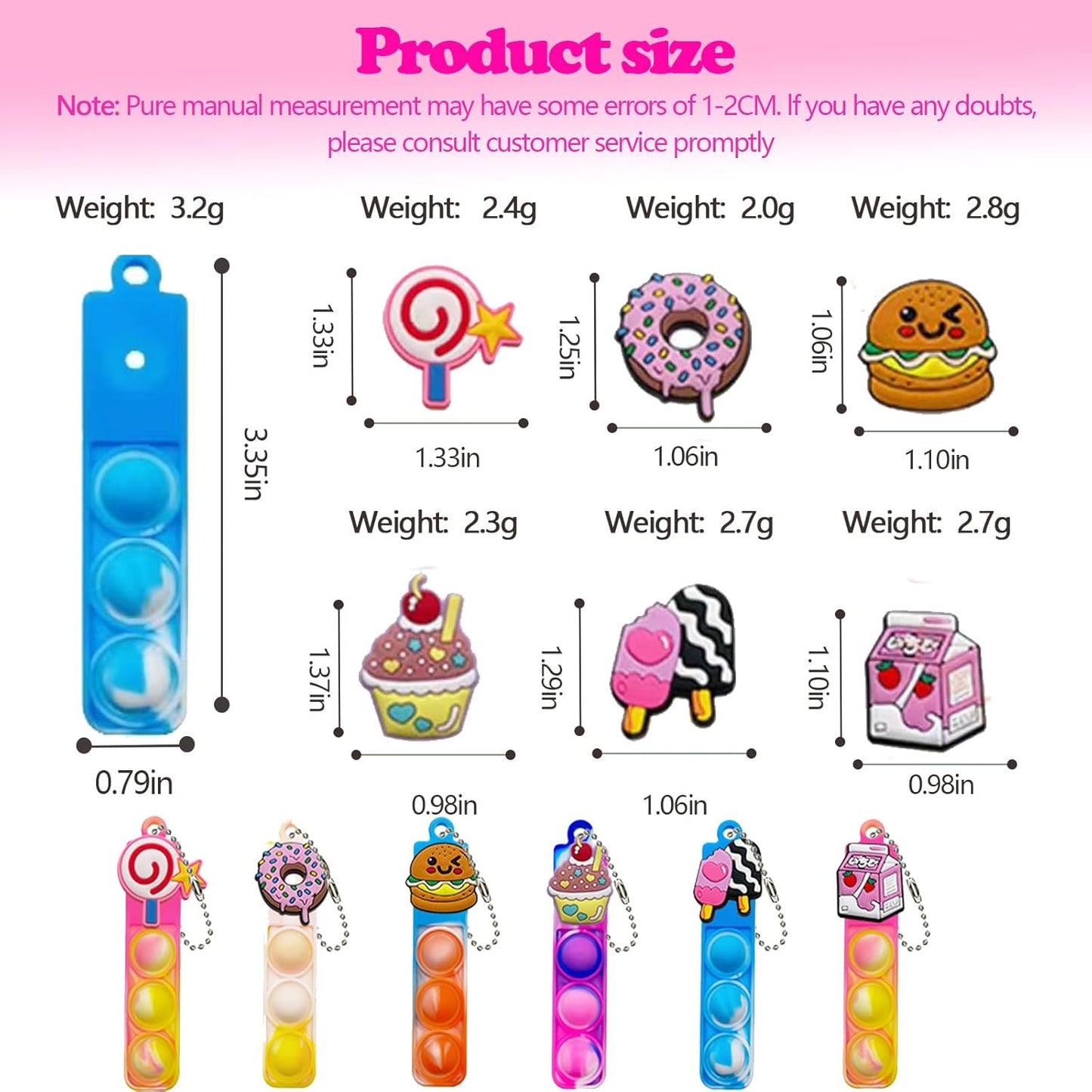 26 Pcs Mini Keychain Pop Fidget Toys for Kids, Birthday Party Favors for 3-5, 4-8, 8-12, Bulk Sensory Toys for Classroom Prizes, Party Supplies for Pinata Stuffers, Carnival Prizes (Snack)