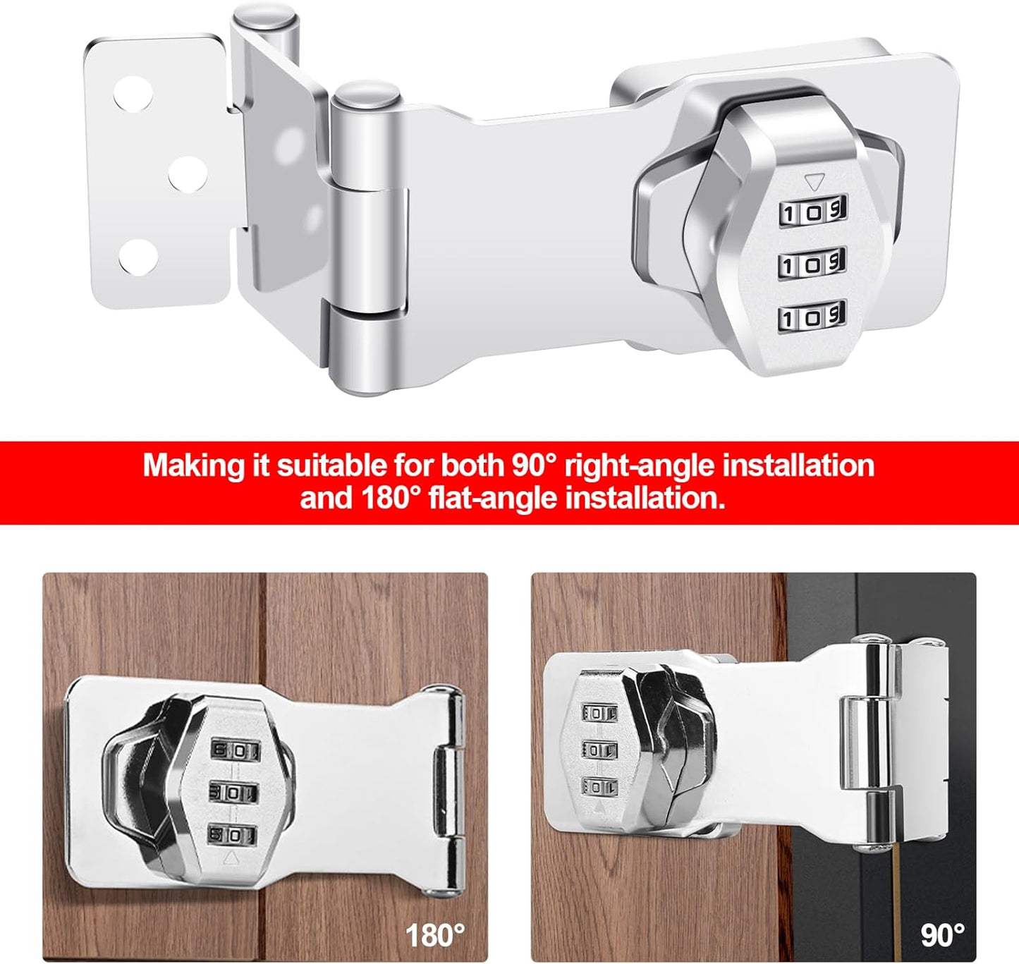 2 Pack Password Rotary Hasp Locks, Collapsible Solid 304 Stainless Steel File Cabinet Lock Desk Drawer Lock, for 90 Degree and 180 Degree Drawers, Dabinets, Doors, Flip Barn Door, Outdoor