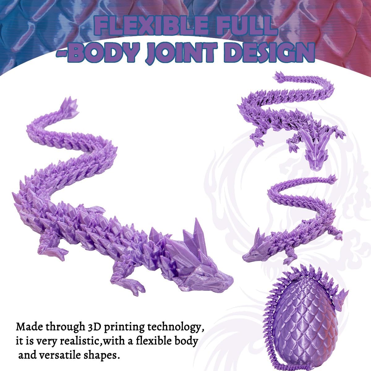 3D Printed Dragon Eggs with Dragon Inside, 12In Silk Purple Dragon Egg Fidget Toy, Executive Desk Articulated Dragon Toy, Home Office Decoration