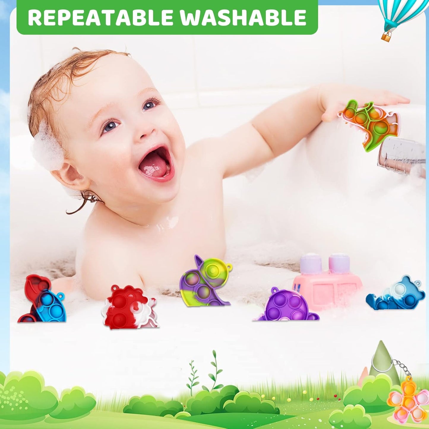 30 Pack Animal Mini Pop Fidget Toy, Keychain Bubble Popping Toy Packs, Simple Silicone Sensory Toys, Relieves Stress Toys for Kids Boys Girls Party Favors Decoration Classroom Reward