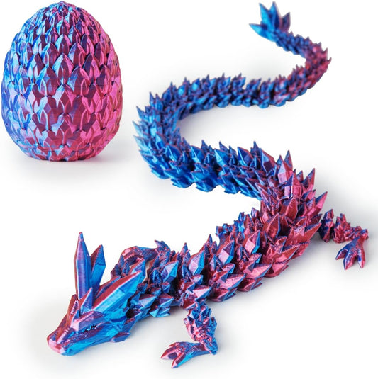 3D Printed Dragon in Egg, Beautiful Flexible Crystal Dragon, Gifts for Adults and Kids (Laser Purple)