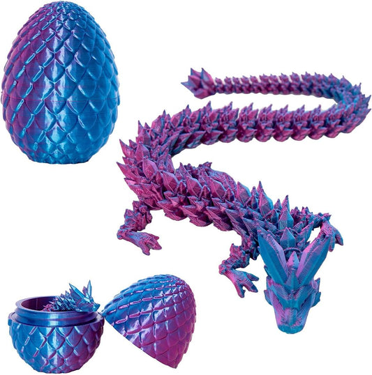 3D Printed Dragon Eggs with Dragon Inside, 12In Laser Purple Dragon Egg Fidget Toy, Executive Desk Articulated Dragon Toy, Home Office Decor