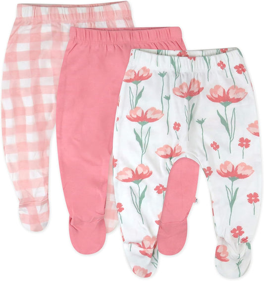 HonestBaby 3-pack Footed Pants Roomy Fit Pull on Bottoms 100% Organic Cotton for Infant Baby Boys, Girls, Unisex
