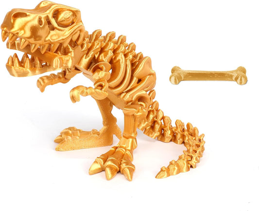 3D Printed Dinosaur Bone Skeleton Tyrannosaurus Rex with Movable Jaw Fidget Dinosaur Toys Full Articulated Dinosaur Executive Desk Toys Home Office Decor, Yellow