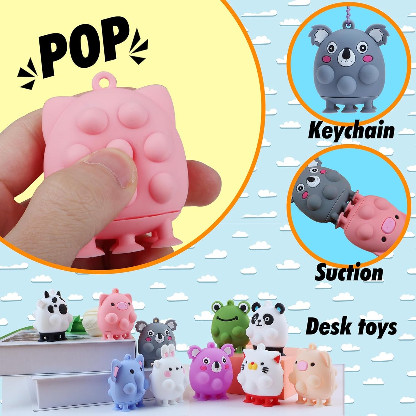 24 PCS Party Favors for Kids,3D Animal Pop Toys,Goodie Bags Stuffers for Kids,Pinata Stuffers Carnival Prizes,Fidget Toys Bulk,Prize for Classroom,Suction Toys for Toddlers