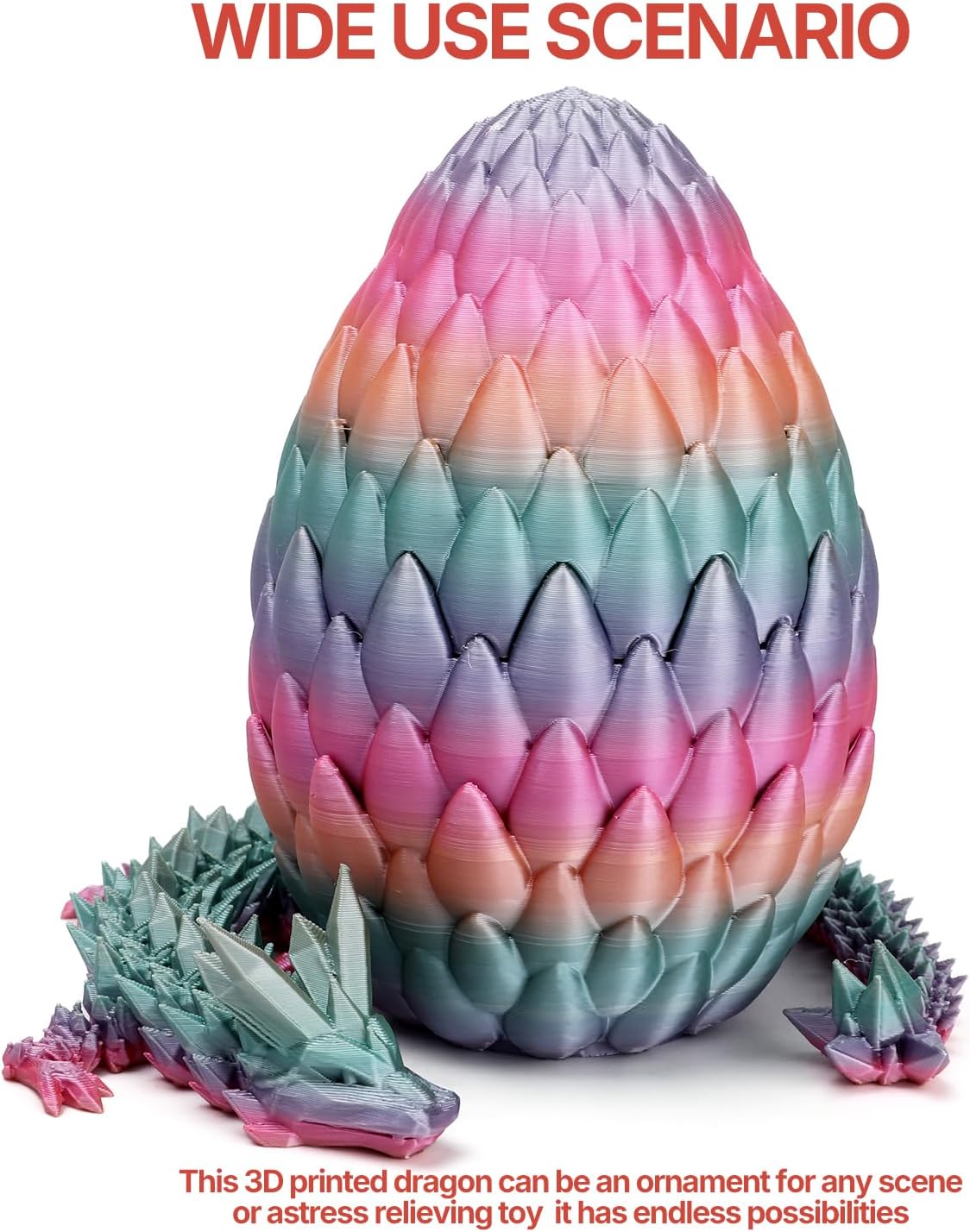 3D Printed Dragon Toy 12" Crystal Dragon Fidget Executive Desk Dragon Egg