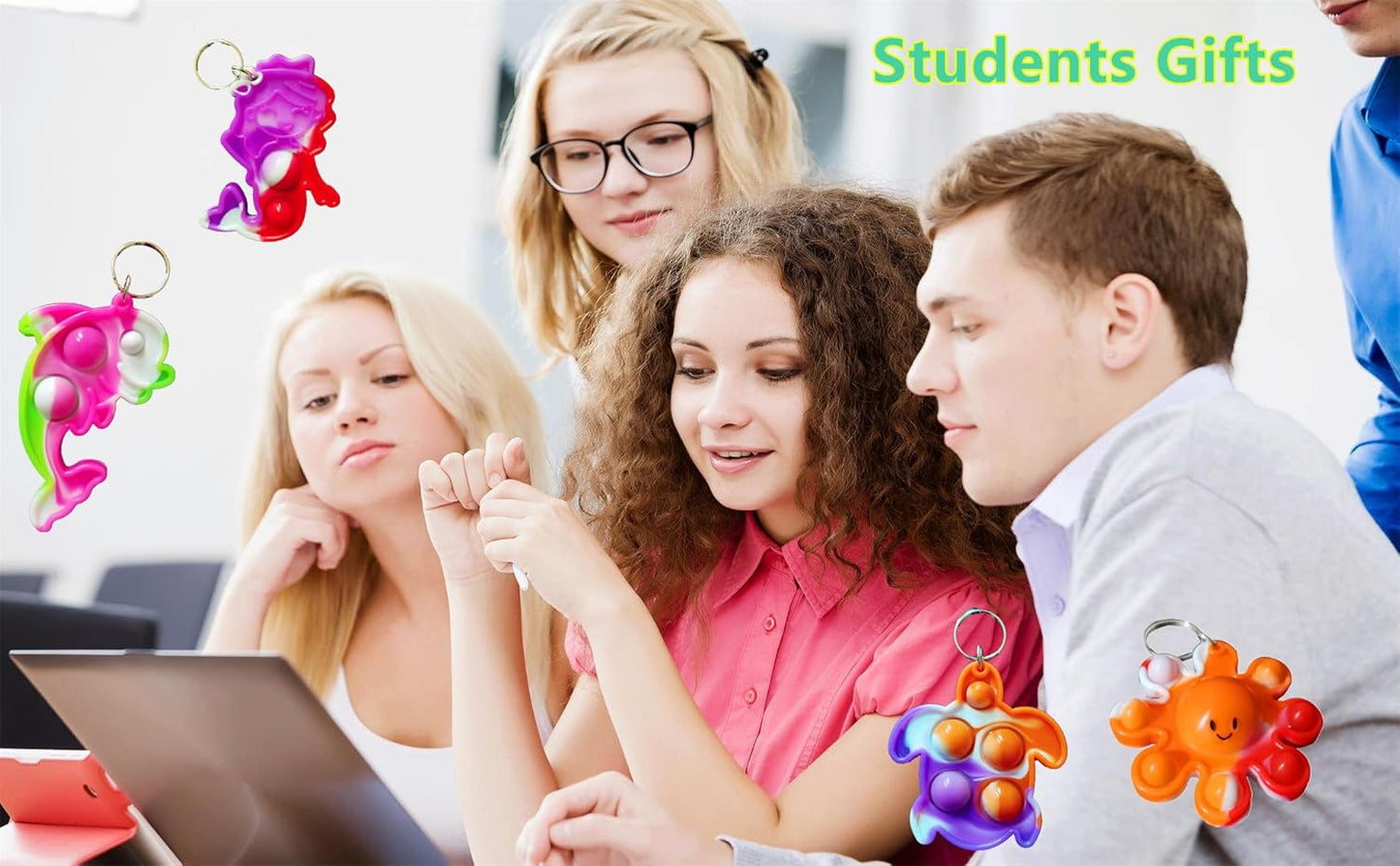 26 Packs Bluk Rainbow mini Pop Keychain,Birthday Party Favors Supplies Classroom summer students Prize