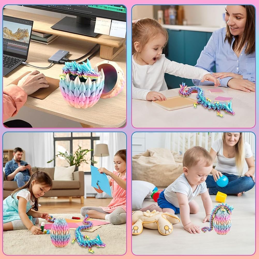 3D Printed Dragon Egg, Mystery Crystal Dragon Egg Fidget Toys Surprise, Easter Eggs Articulated Crystal Dragon Eggs with Dragon Inside (A-Rainbow)