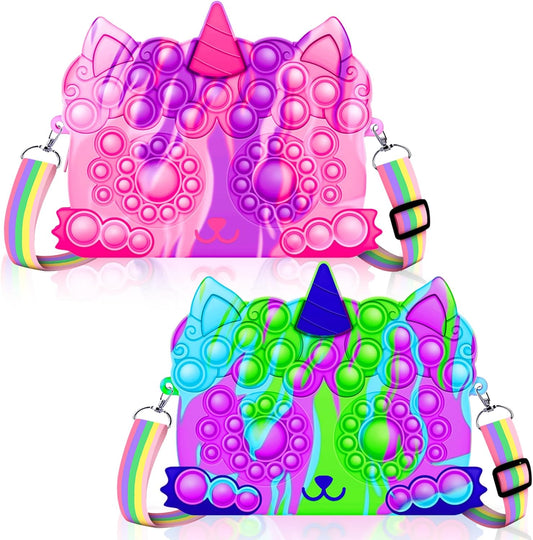 2 Pack Pocket Purse, Unicorn Toys Purse for Toddlers Girls Age 2 3 4-6 Year Old Birthday Gift Valentines Christmas Stocking Easter Basket Stuffers Stuff, Women Shoulder Bag Sensory Fidget Toys