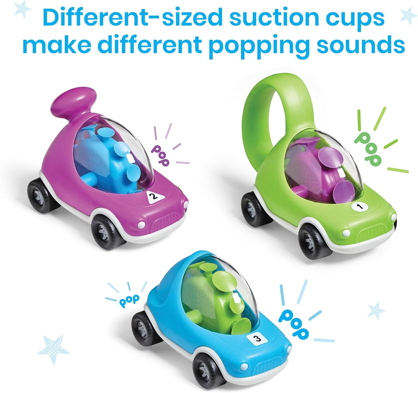 hand2mind Popping Fidget Cars, Suction Cup Toys, Fine Motor Skills Toys, Toddler Toy Cars, Occupational Therapy Toys, Play Therapy Toys, Preschool Sensory Toys, Anxiety Relief for Kids (Set of 3)